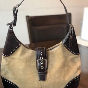 Y2k coach Hampton suede and brown leather shoulder bag.